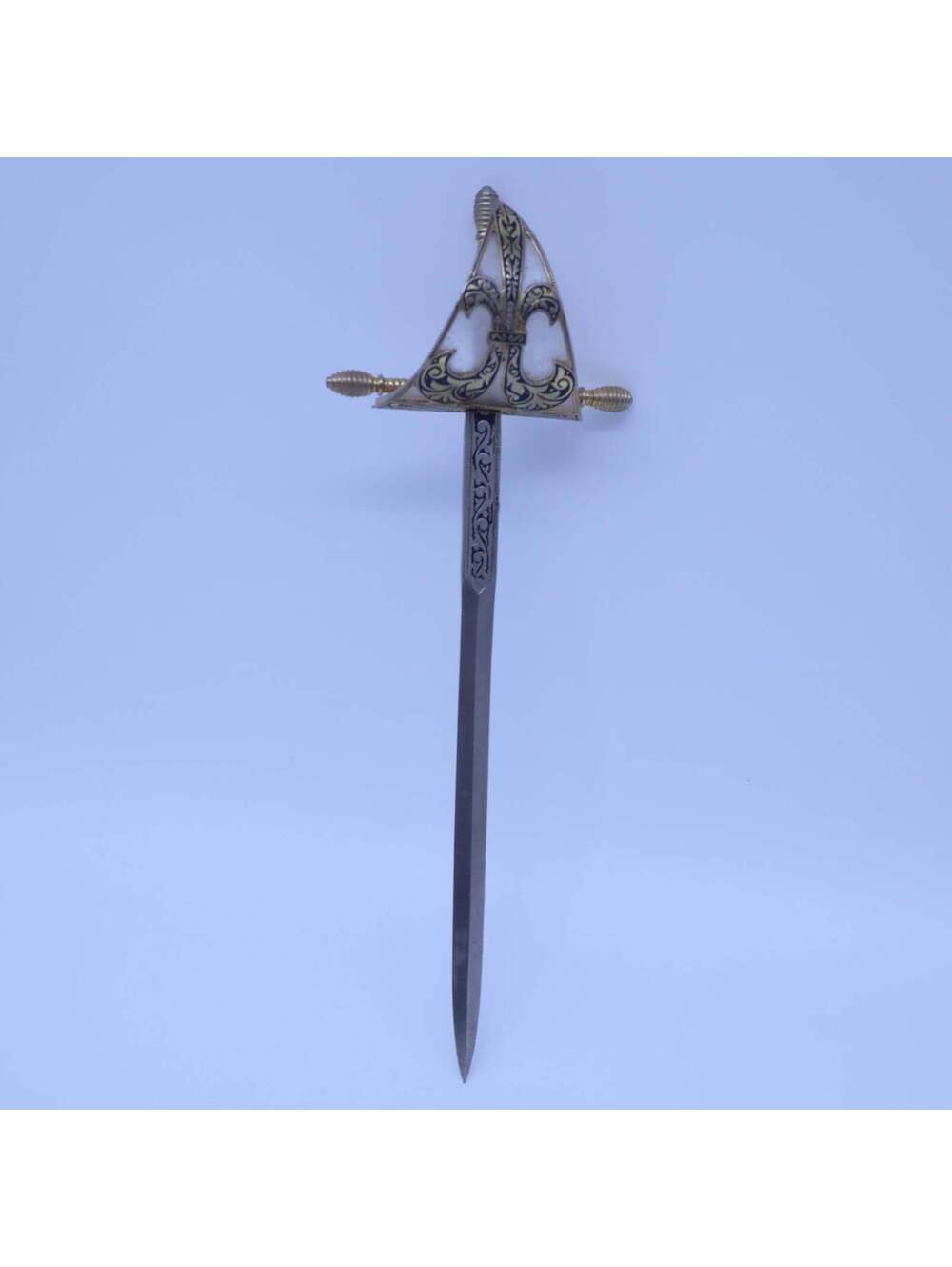 Vintage Toledo Spain Damascene Letter Opener Rapier Sword Fleur De Lis Gold